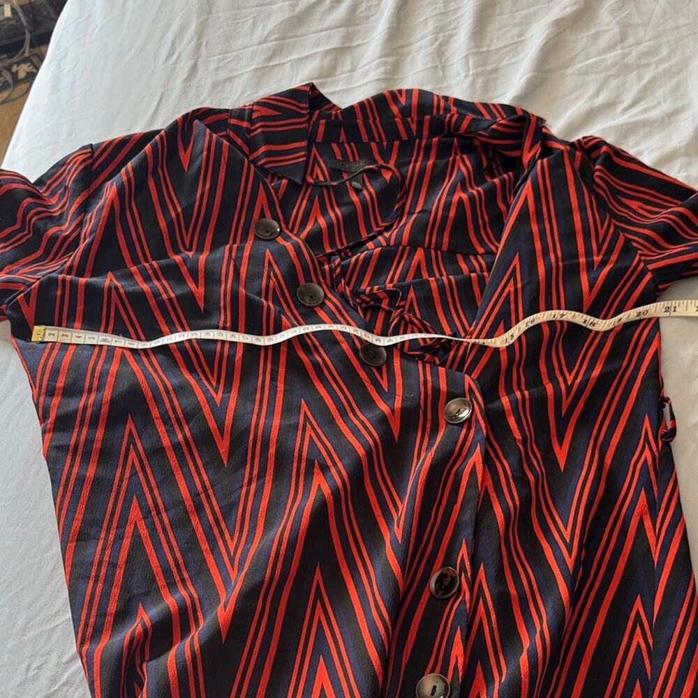 Top Shop | Blue and Red Chevron Button Front Midi Dress Size 6 - Picture 12 of 13